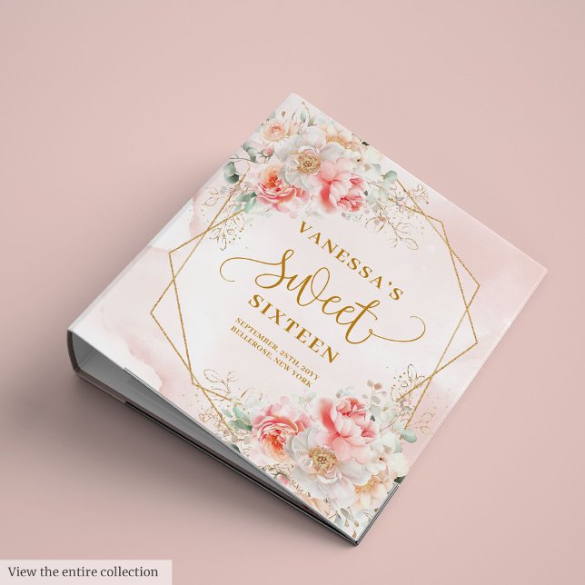 Classeur Fancy Boho Pink Gold Flowers Sweet 16 Mémoire (Fancy Boho Light Pink Gold Flowers Sweet 16 Memory 3 ring binder)
