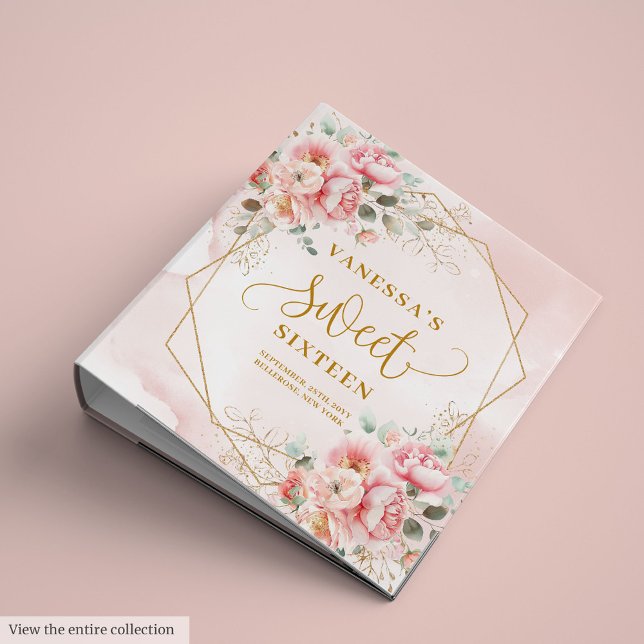 Classeur Fancy Pastel Rose Sage Or Floral Sweet 16 Album (Fancy Pastel Pink Sage Gold Floral Sweet 16 Album 3 ring binder)