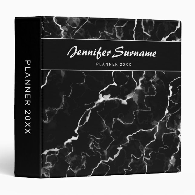Classeur Faux Black Marble Texture Look Avec Texte Personna (Devant/Côté)