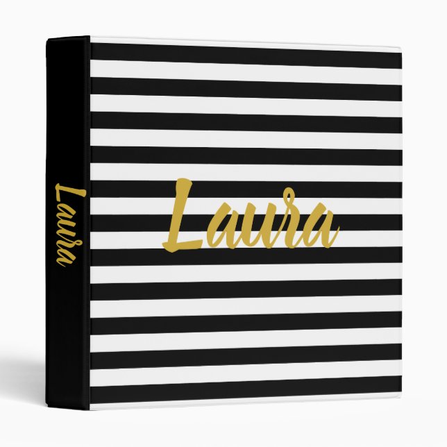 Classeur Faux Gold Nom du script sur les bandes noires et b (Devant/Côté)