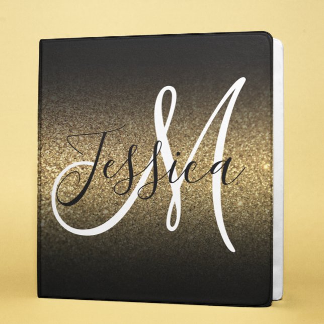Classeur Faux Gold Parties scintillant noir Ombre Monogramm (Créateur téléchargé)