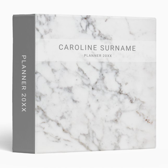 Classeur Faux Marbre blanc Texture Apparence et texte perso (Devant/Côté)