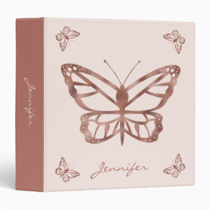 Classeur Faux Rose Gold Foil Look Papillon et texte personn