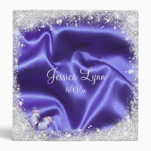 Classeur Faux, Satin Violet, Paillettes, Sweet Sixteen, Sur (Devant)