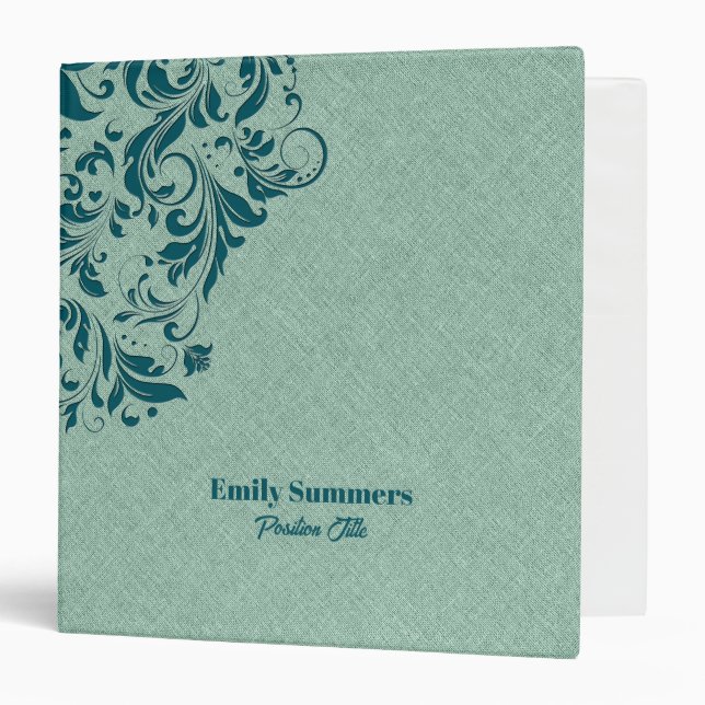 Classeur Faux Vert clair Lin Turquoise Floral Fils (Devant/Intérieur)