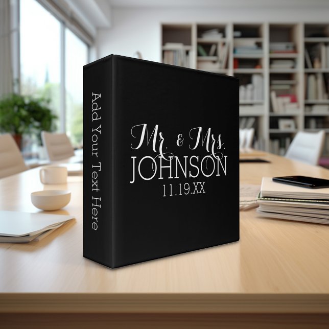 Classeur Faveurs de mariage noir uni Mr & Mrs (Custom Wedding and Anniversary Binder - Personalize with Bride and Groom)
