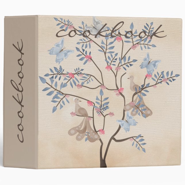 Classeur Fée imaginaire oiseaux fleurs beige grunge rétr (Devant/Côté)