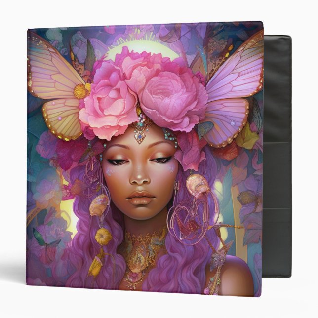 Classeur Fée noire Queen rose violet Imaginaire Art (Devant/Intérieur)