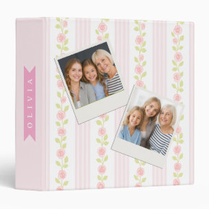 Classeur Féminine rose personnalisée à rayures florales coq
