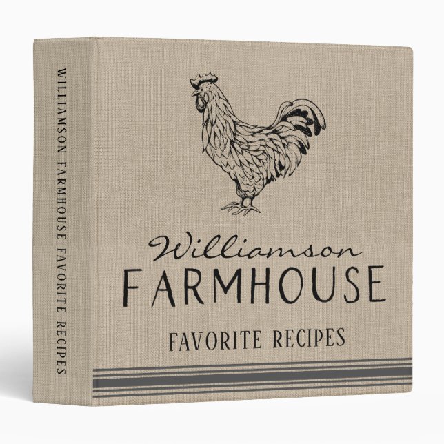 CLASSEUR FERME RUSTIQUE ROOSTER NOM DE FAMILLE RECETTE (Devant/Côté)