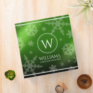 Classeur Festif Green Foil Snowflakes Nom du monogramme