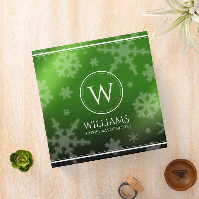 Classeur Festif Green Foil Snowflakes Nom du monogramme (In Situ)
