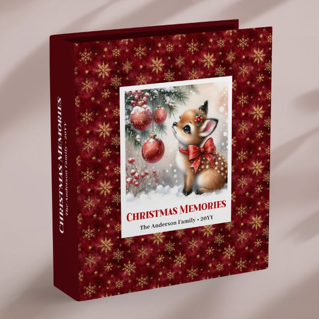 Classeur Festive baby fawn winter scene family name album (Festive baby fawn winter scene family name ring binder

)