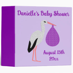 Classeur Fête de naissance bébé cigogne genre neutre Violet