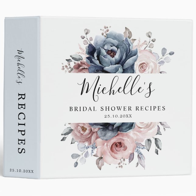 Classeur Fête des mariées en ardoise rose Rose bleu Dusty (Devant/Côté)