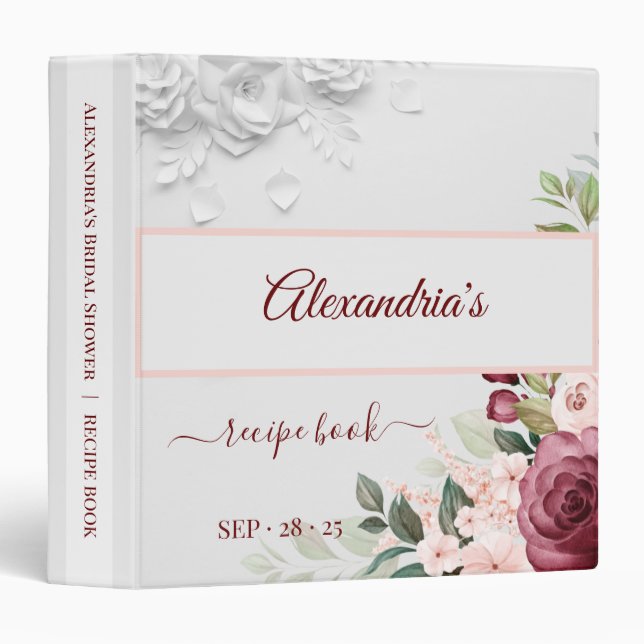 Classeur Fête des mariées Mariage florale Recette 3 Classeu (Devant/Côté)