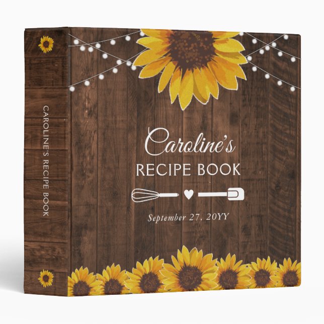 Classeur Fête des mariées Tournesols Rustique Recette livre (Devant/Côté)