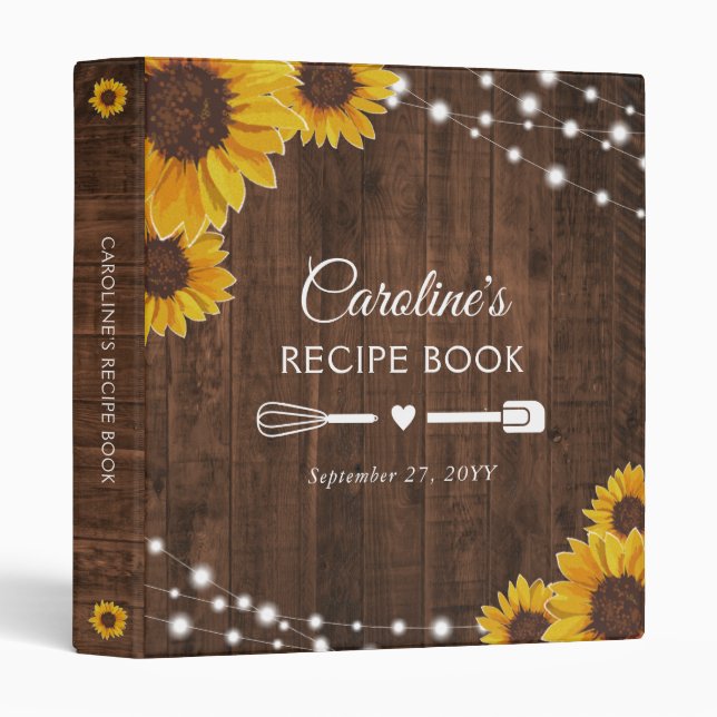 Classeur Fête des mariées Tournesols Rustique Recette livre (Devant/Côté)