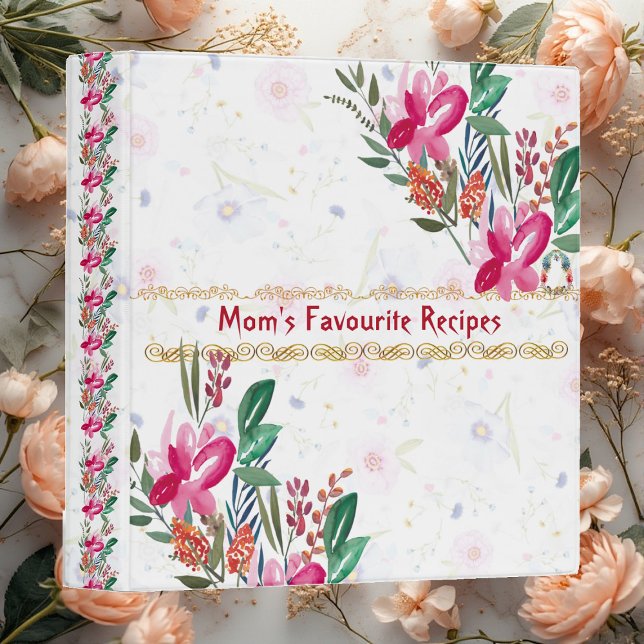 Classeur Fête des mères Moms Recettes favorites Pink Flora  (Mothers Day Moms Favorite Recipes Pink Flora Album 3 Ring Binder)