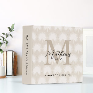 Classeur Feuille Anahaw beige Script Monogramme Cuisine Rec