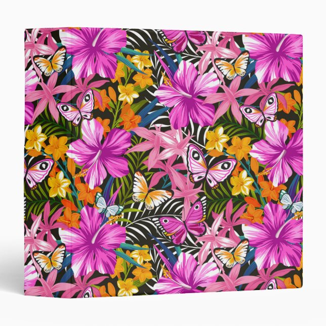 Classeur Feuille et fleurs tropicaux (Devant/Côté)