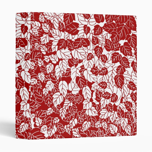 Classeur Feuille japonaise, rouge foncé et blanc (Devant/Côté)