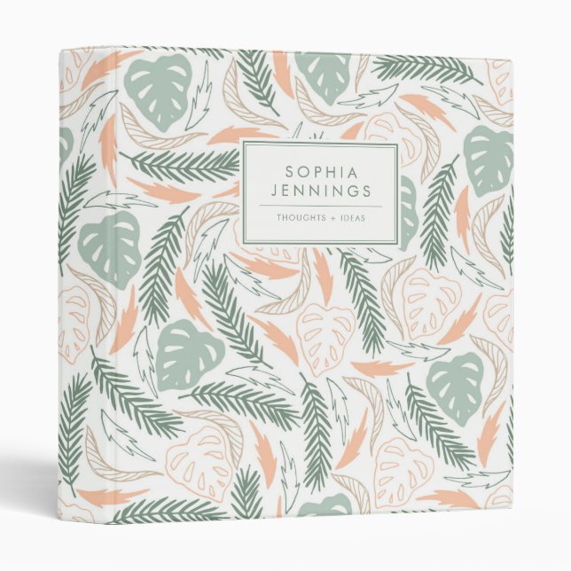 Classeur Feuilles de palmier vertes tropicales modernes Mon (Devant/Côté)