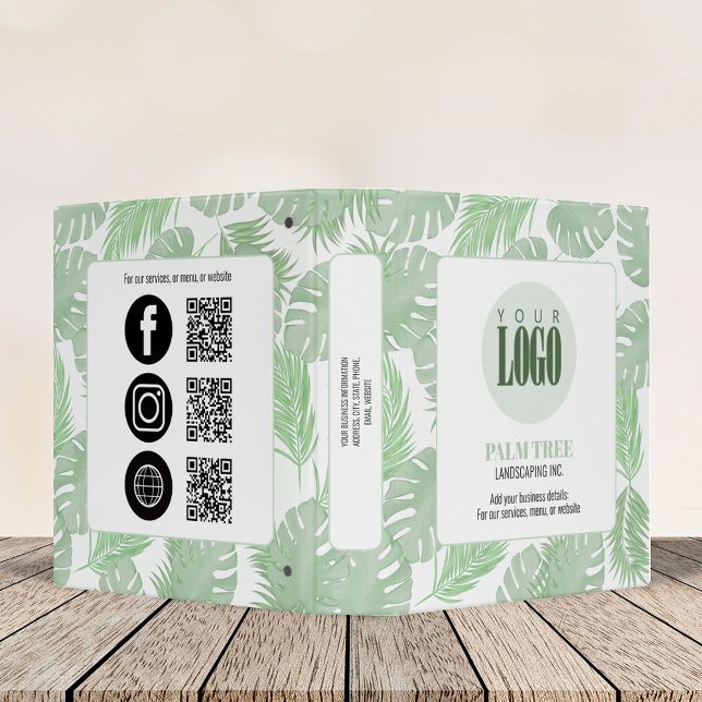 Classeur Feuilles de palmiers professionnels et verts moder (Botanical palm leaves custom logo promotional three ring binder.)