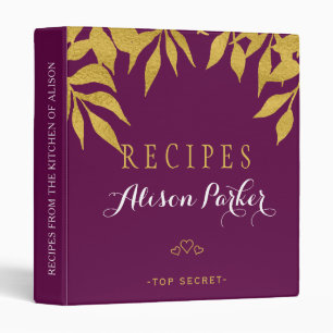 Classeur Feuilles d'or mauve feuille recettes élégantes