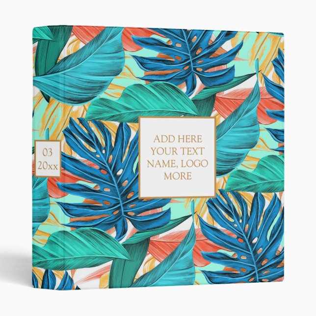 Classeur Feuilles tropicaux exotiques - Ajouter votre texte (Devant/Côté)
