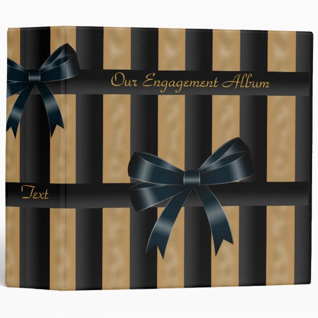 Classeur Fiançailles Photo Album Black Gold Stripe (Devant/Côté)