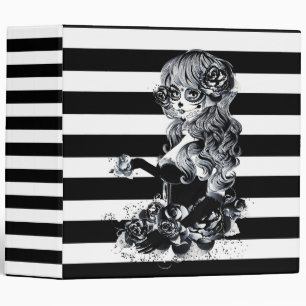 Classeur Fille Crâne Sucre Jolie Rayée Noir & Blanc