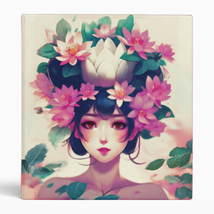 Classeur Fille d'anime couronnée de fleurs de lotus