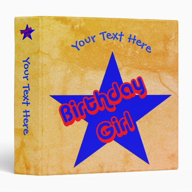Classeur Fille d'anniversaire Blue Star Personnalisée  (Devant/Côté)