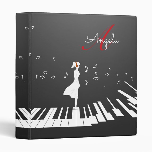 Classeur Fille debout Sur Piano Rouge Monogramme Vibe (Devant/Côté)