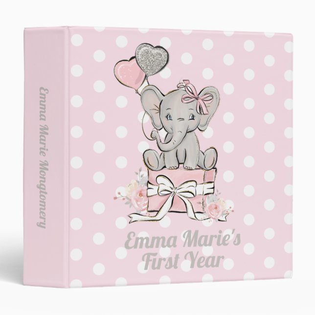 Classeur Fille Eléphant rose argent Parties scintillant Bal (Devant/Côté)