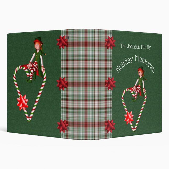 Classeur Fille Elf Sucre de canne Coeur Noël Personnalisé (Arrière-plan)
