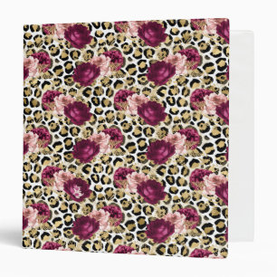 Classeur Fille Empreinte de léopard Floral rose or