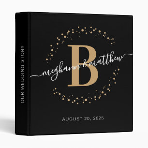 Classeur Fille moderne Noir et Or Nom Monogramme Mariage