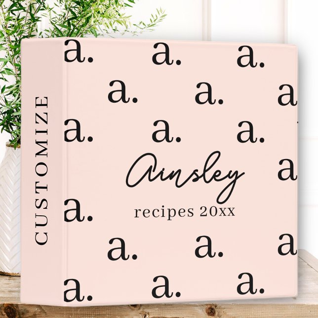 Classeur Fille Monogramme Motif Calligraphie Nom Blush Pink (Créateur téléchargé)