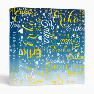 Classeur Fille Nom, Coeurs et étoiles Sky Blue College