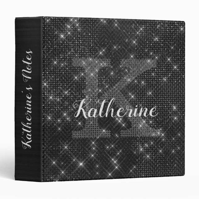 Classeur Fille Parties scintillant noire Diamond Glam Monog (Devant/Côté)