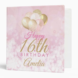Classeur Fille Parties scintillant rose Ballons 16e anniver