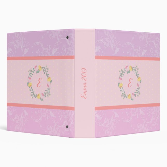 Classeur Fille Pastel rose et lavande Floral Monogramme enf (Arrière-plan)