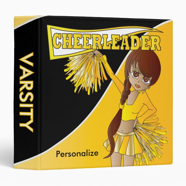 Classeur Fille Pom-pom girl mignonne en Jaune doré (Devant/Côté)