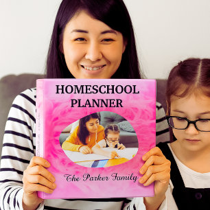 Classeur Fille rose Fluffy Homeschool Pastel Nom Photo Mama