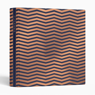 Classeur Fille Rose Gold Foil Chevron sur Navy Blue