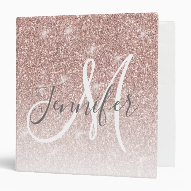 Classeur Fille Rose Parties scintillant or Blush Pink Monog (Devant/Intérieur)