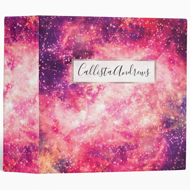 Classeur Fille rose violet Majestic Starry Nebula Art (Devant/Côté)