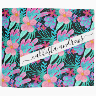Classeur Fille rose violet Turquoise Aquarelle Fleurs Feuil